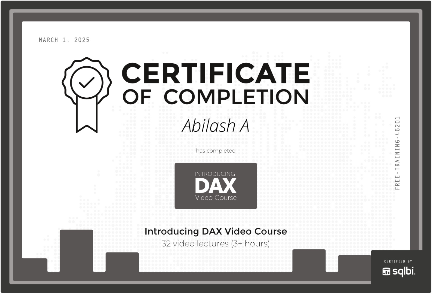 DAX Video Course Certificate