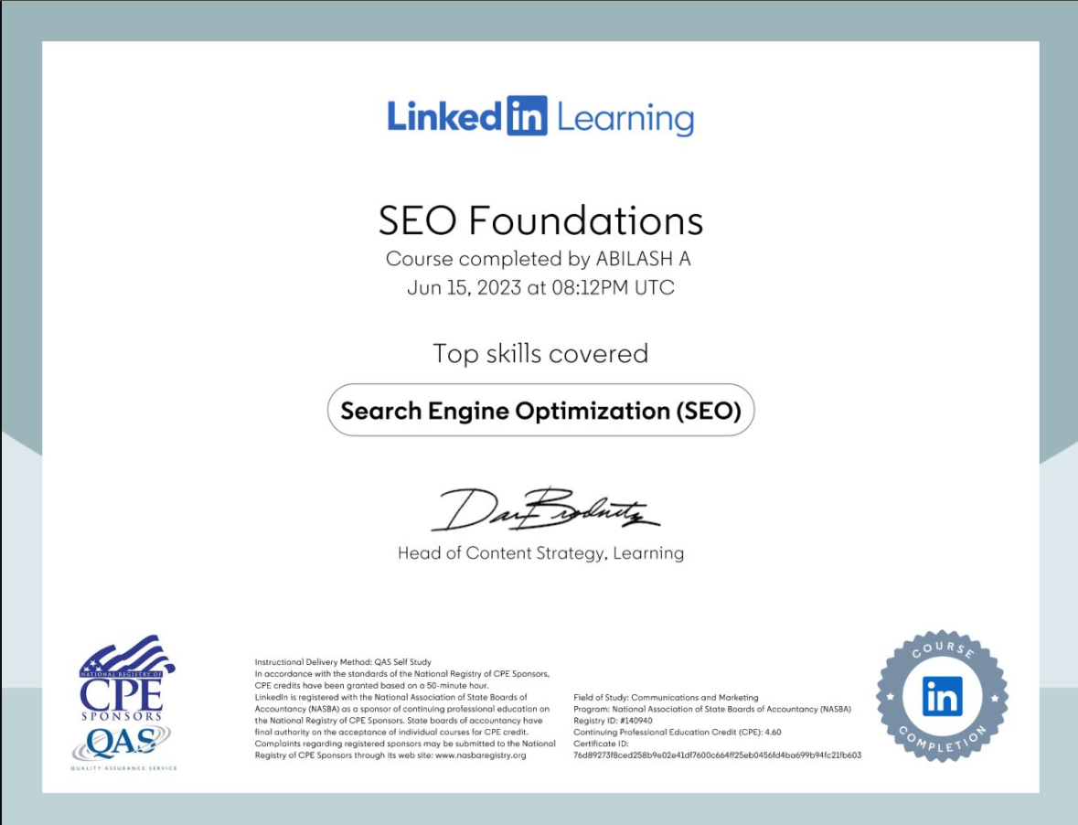 SEO Foundations Certificate