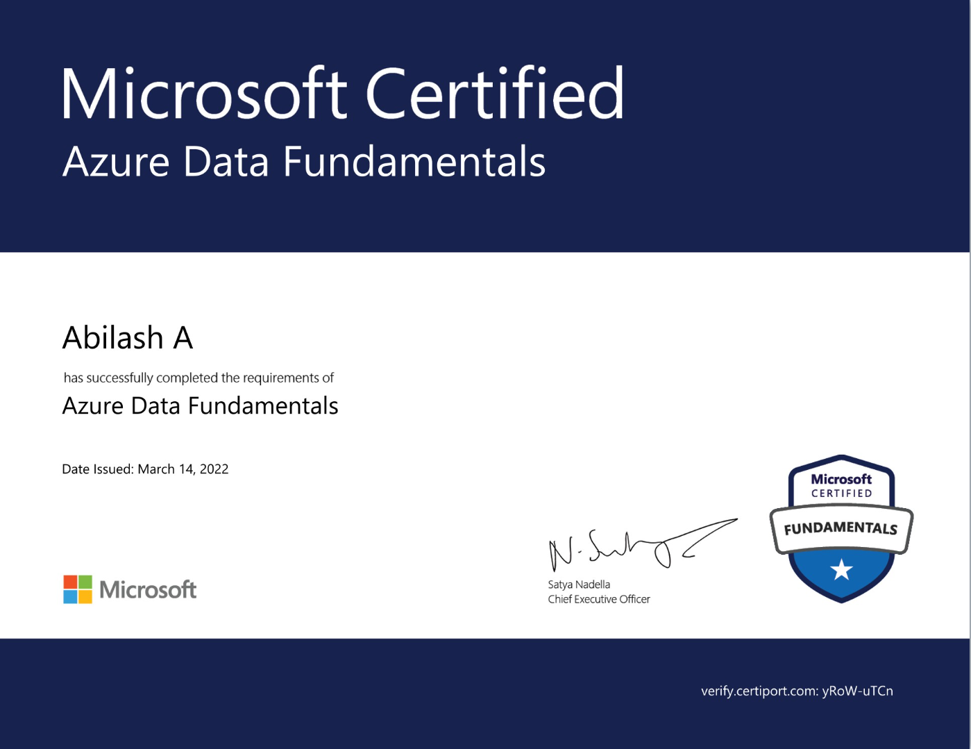 Azure Data Fundamentals Certificate