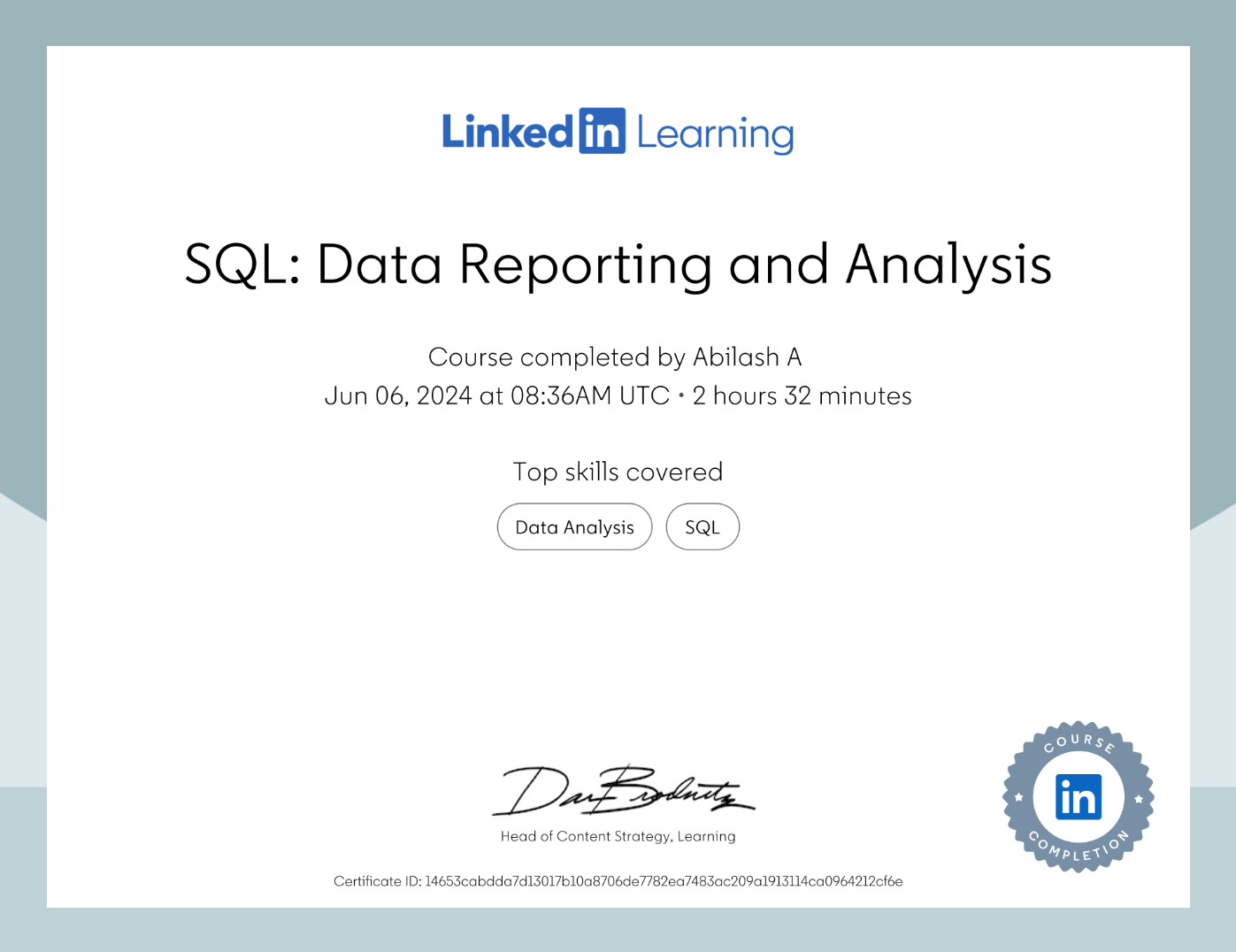 SQL Data Reporting Certificate