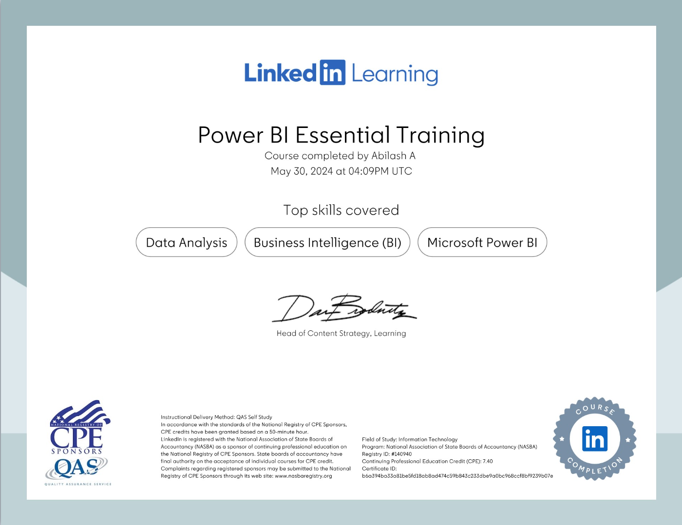 Power BI Training Certificate